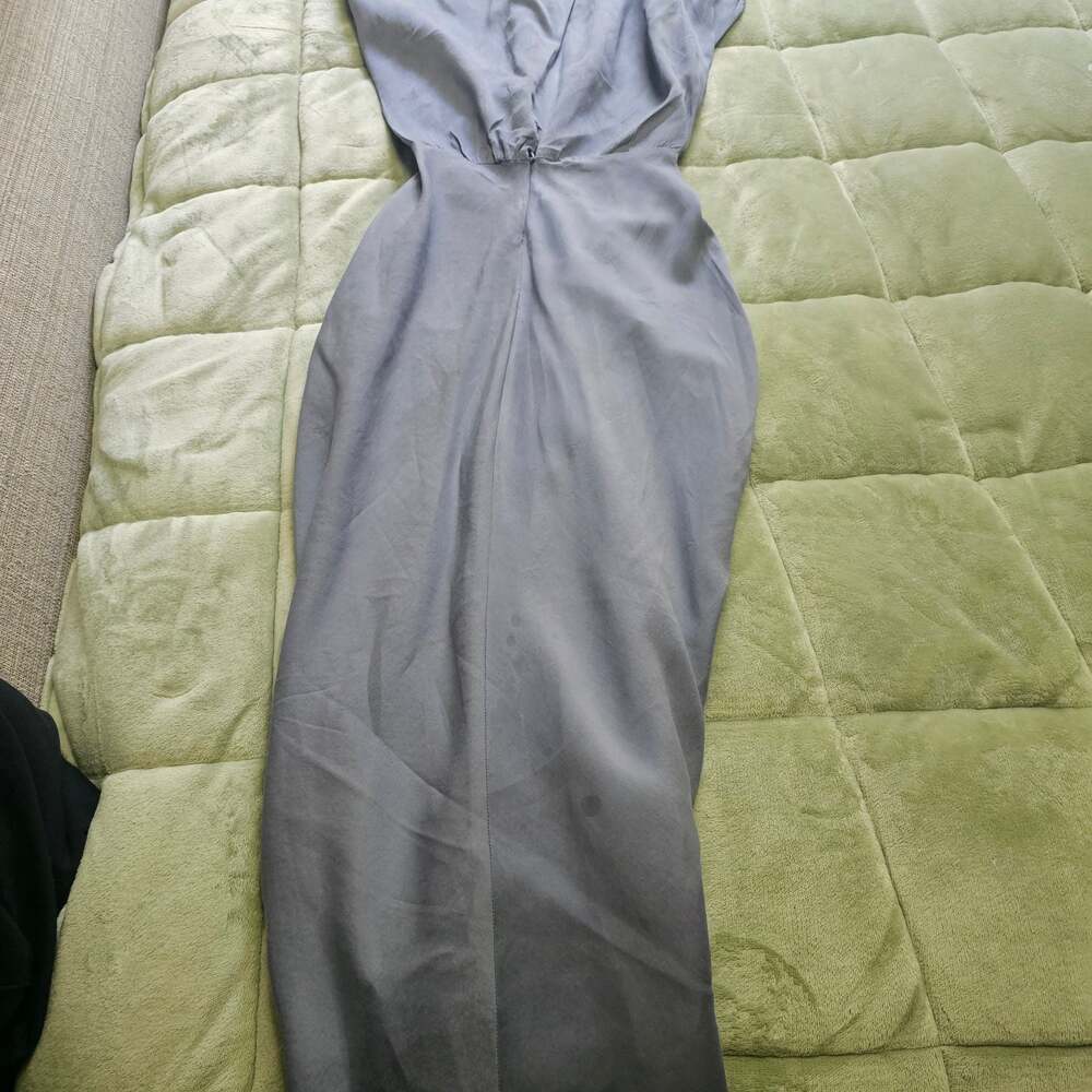 Zara Draped Midi Dress Blue Twist Waist Cap Sleeve Faux Wrap Women's Size M - Picture 7 of 10